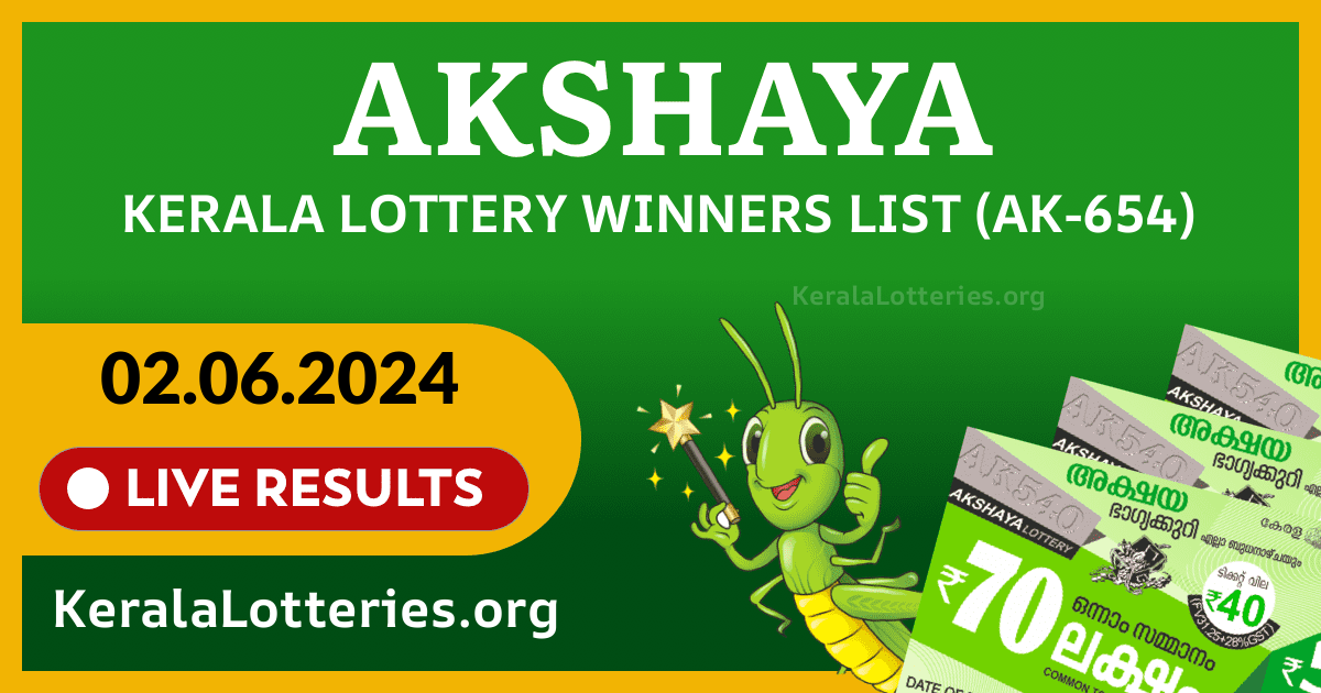 Akshaya(AK-654) Kerala Lottery Result Today (02-06-2024)