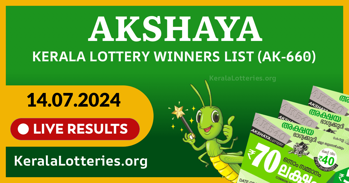 Akshaya(AK-660) Kerala Lottery Result Today (14-07-2024)