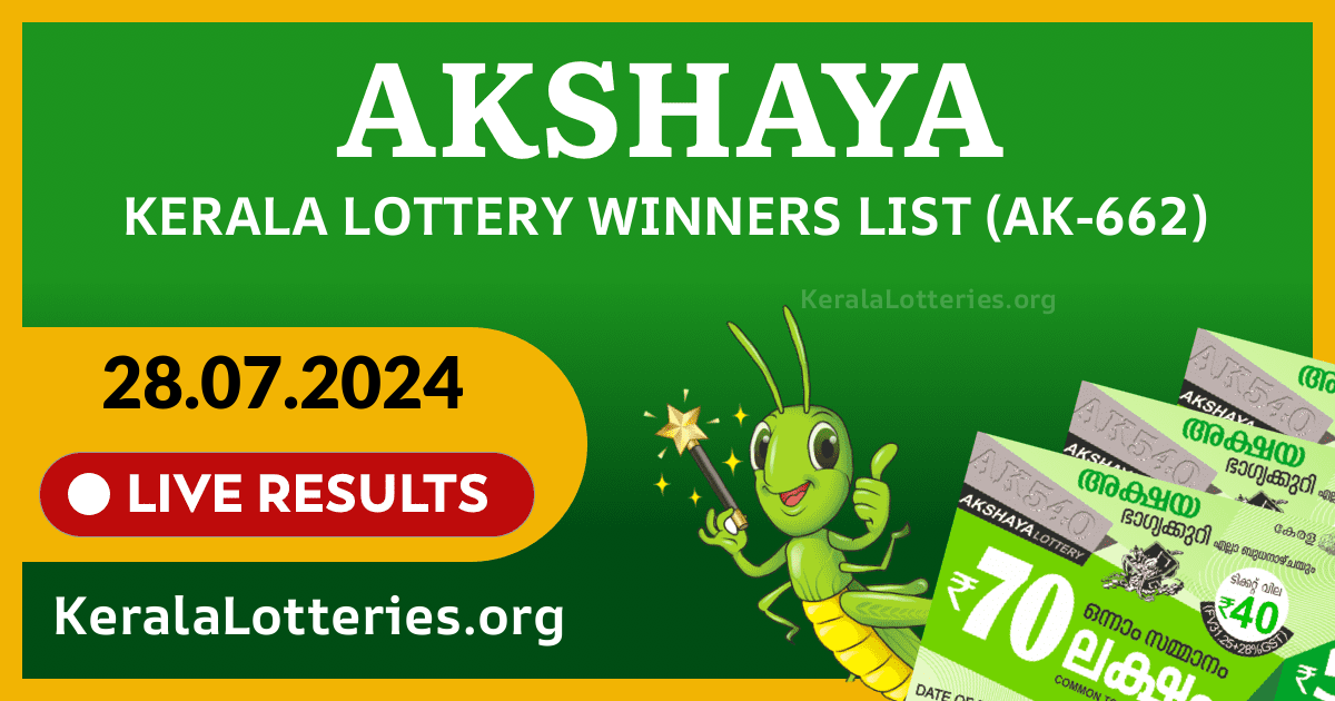 Akshaya(AK-662) Kerala Lottery Result Today (28-07-2024)