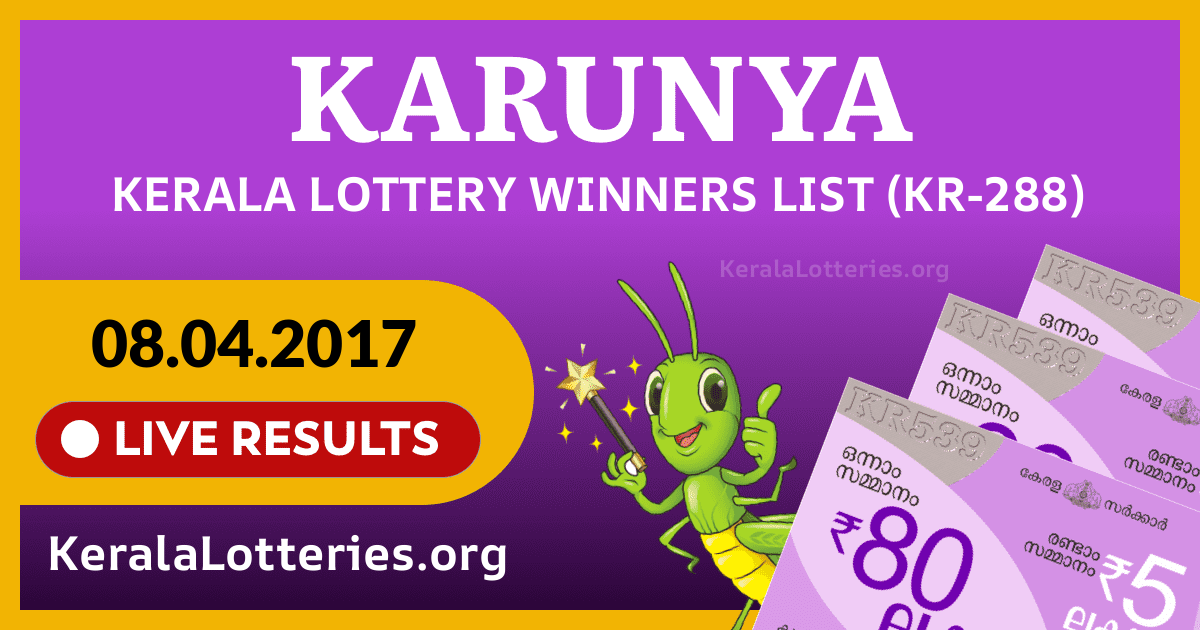 Karunya(KR-288) Kerala Lottery Result Today (08-04-2017)