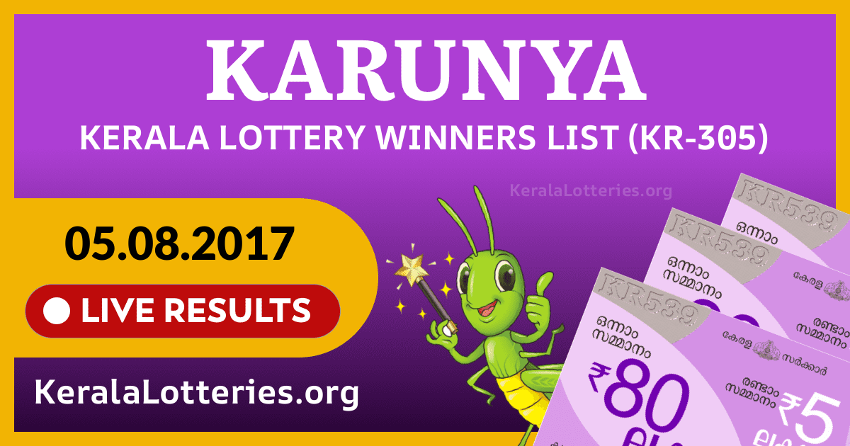 Karunya(KR-305) Kerala Lottery Result Today (05-08-2017)
