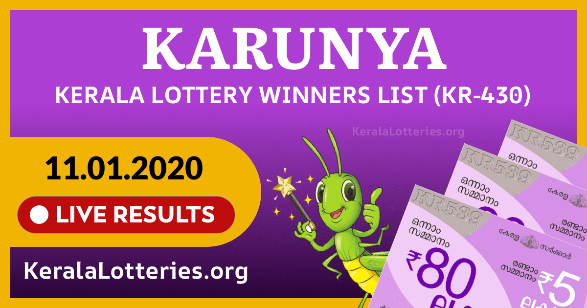 Karunya(KR-430) Kerala Lottery Result Today (11-01-2020)