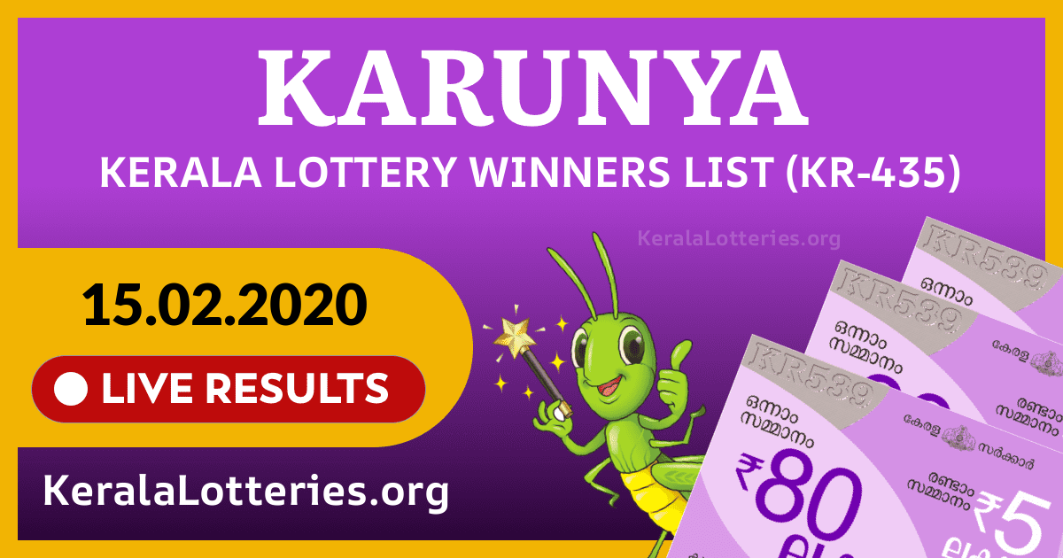 Karunya(KR-435) Kerala Lottery Result Today (15-02-2020)