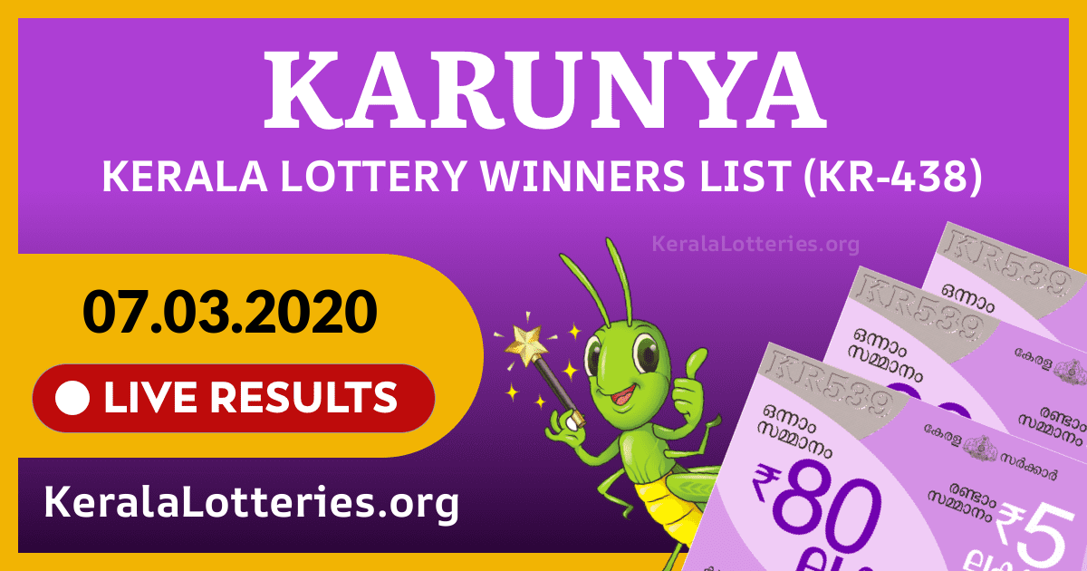Karunya(KR-438) Kerala Lottery Result Today (07-03-2020)