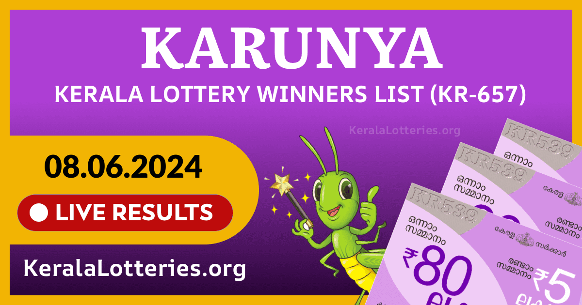 Karunya(KR-657) Kerala Lottery Result Today (08-06-2024)