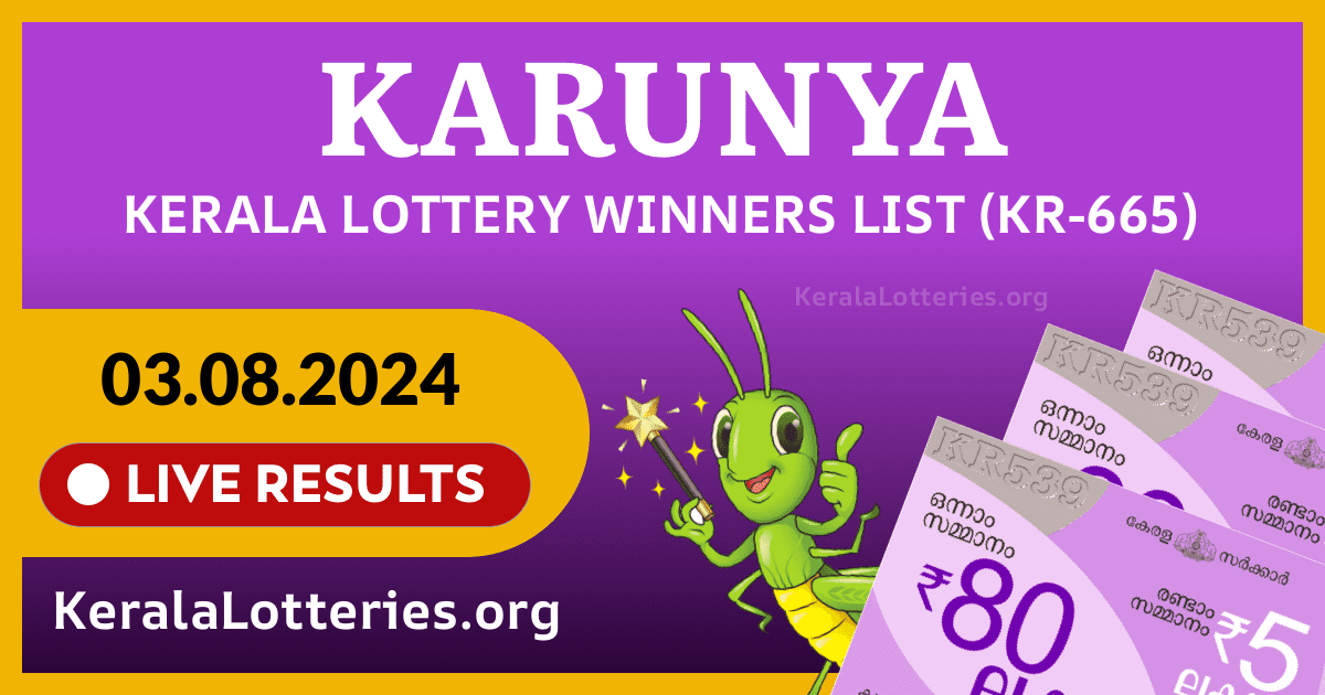 Karunya(KR-665) Kerala Lottery Result Today (03-08-2024)