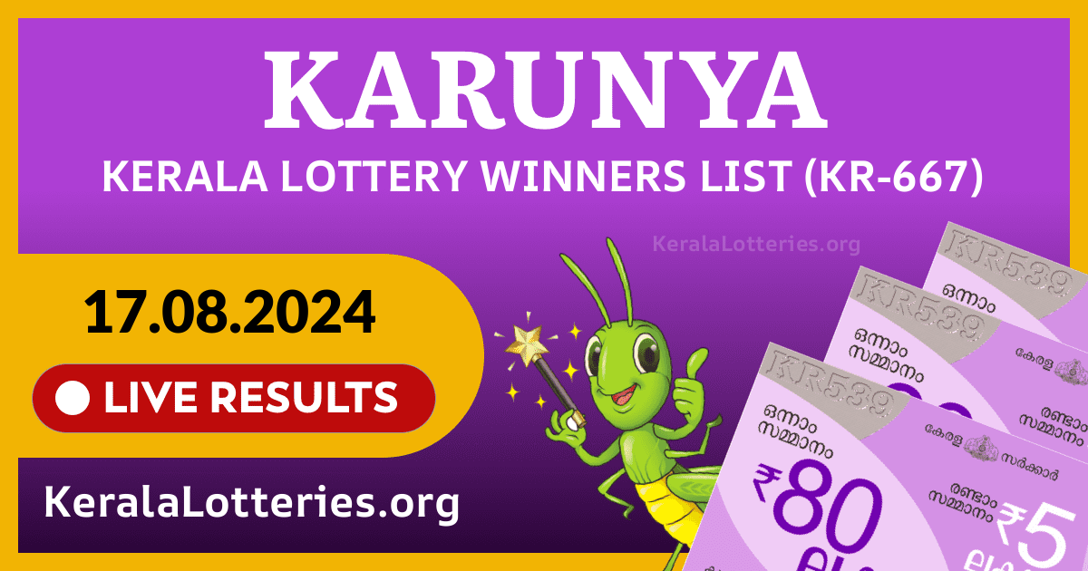 Karunya(KR-667) Kerala Lottery Result Today (17-08-2024)