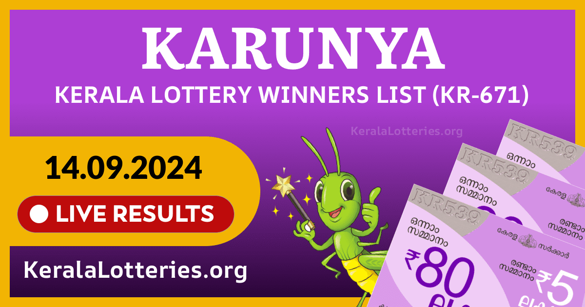 Karunya(KR-671) Kerala Lottery Result Today (14-09-2024)