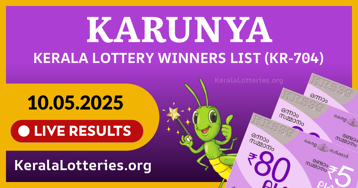 Karunya(KR-704) Kerala Lottery Result Today (10-05-2025)