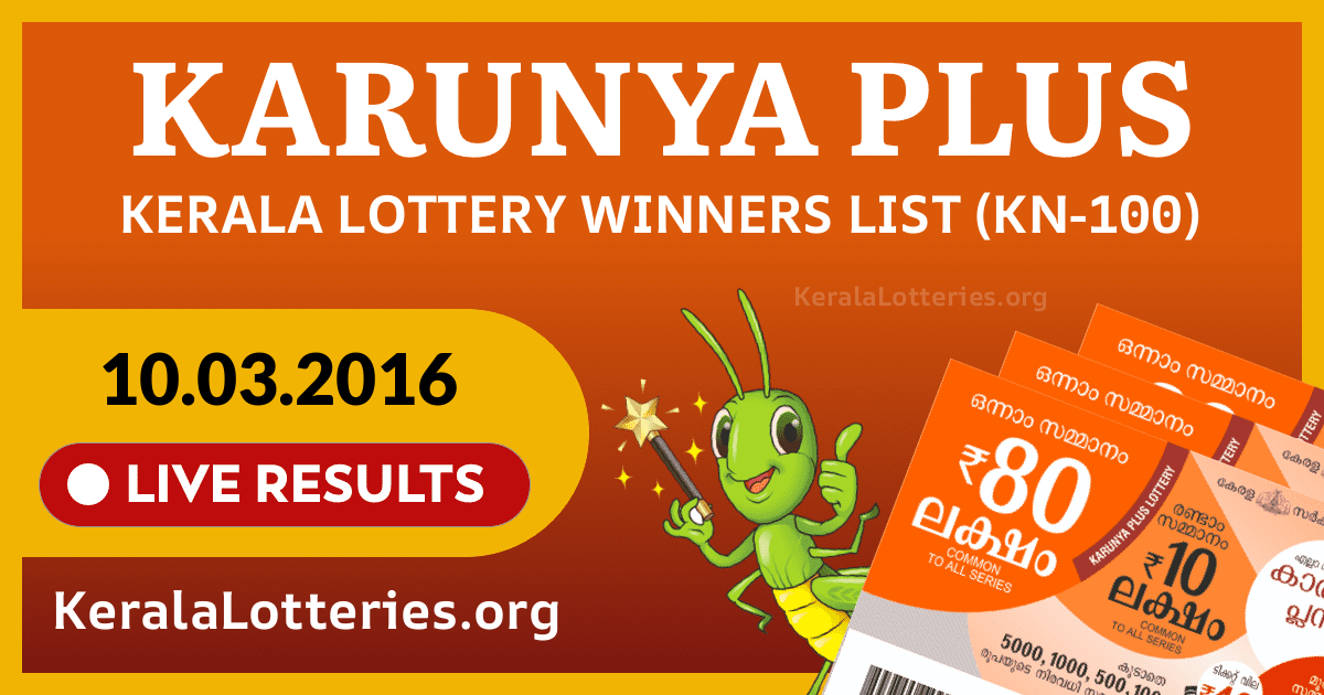 Karunya Plus(KN-100) Kerala Lottery Result Today (10-03-2016)