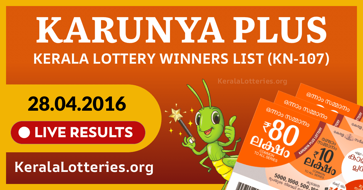 Karunya Plus(KN-107) Kerala Lottery Result Today (28-04-2016)