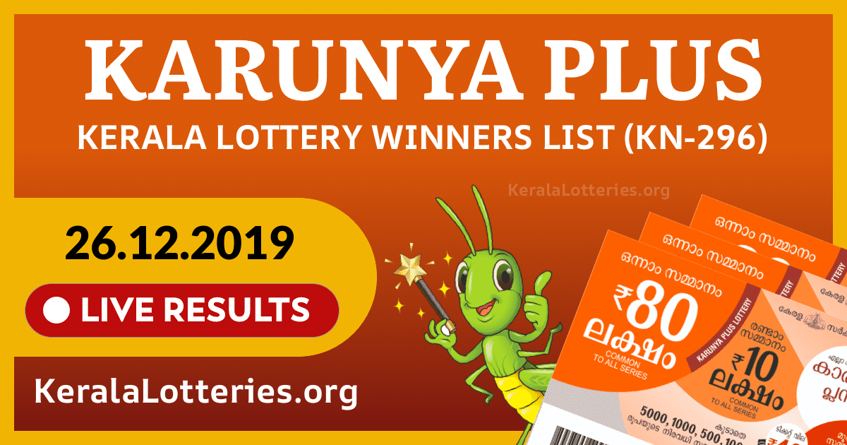 Karunya Plus(KN-296) Kerala Lottery Result Today (26-12-2019)