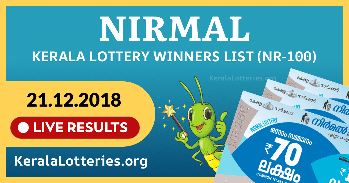 Nirmal(NR-100) Kerala Lottery Result Today (21-12-2018)