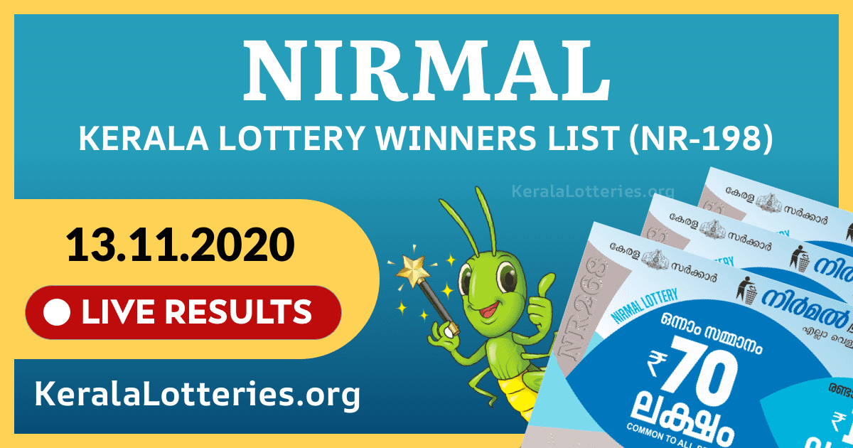 Nirmal(NR-198) Kerala Lottery Result Today (13-11-2020)