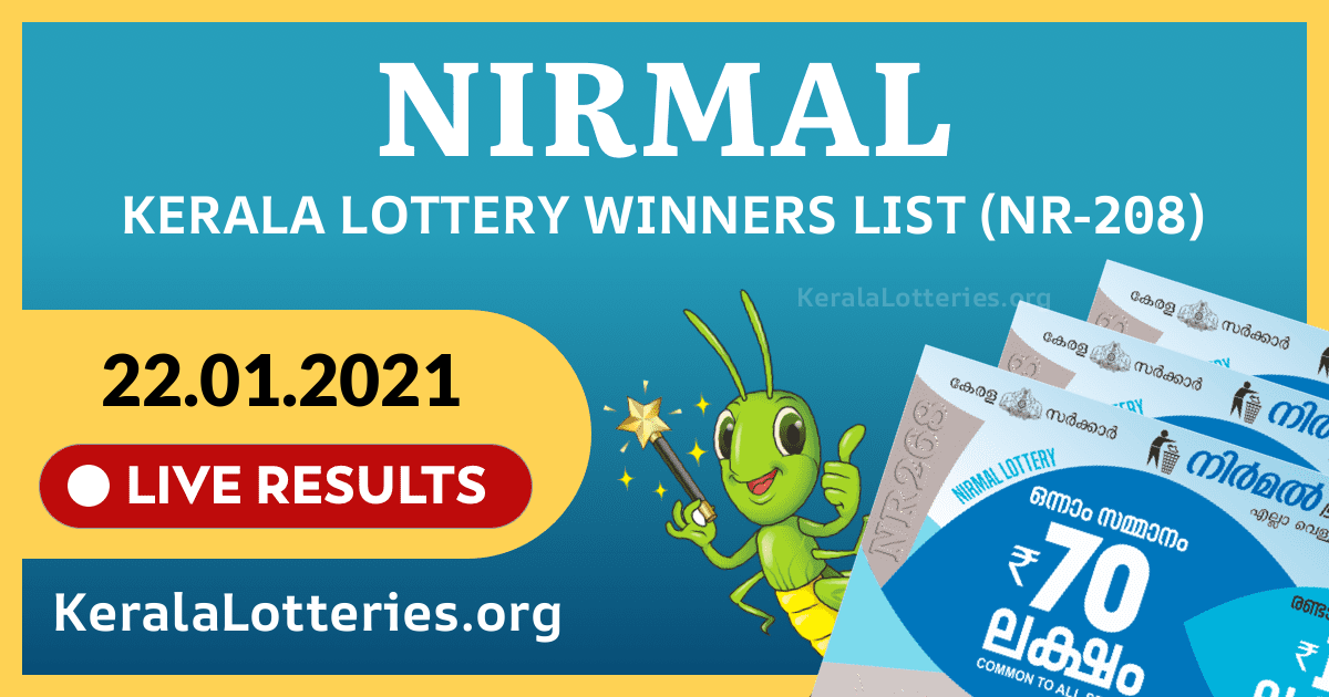 Nirmal(NR-208) Kerala Lottery Result Today (22-01-2021)