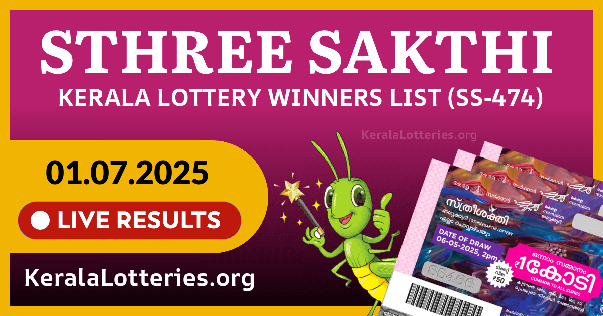 Sthree-Sakthi(SS-474) Kerala Lottery Result Today (01-07-2025)