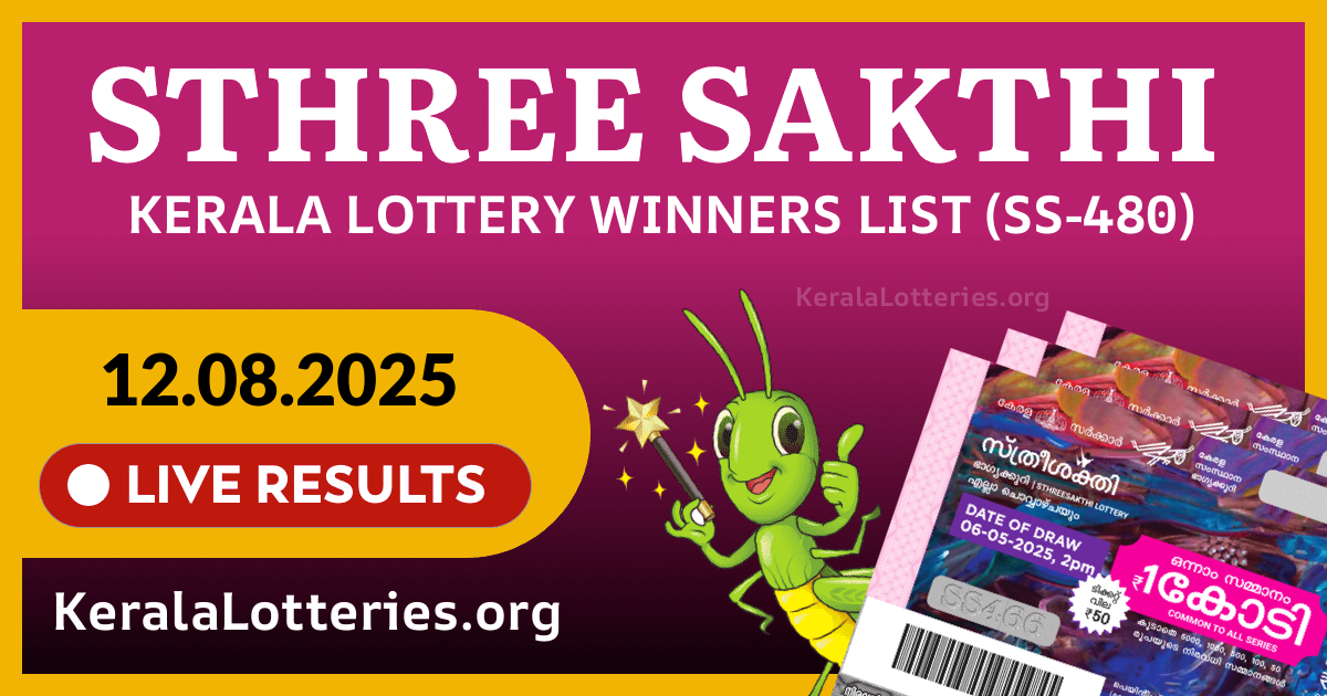 Sthree-Sakthi(SS-480) Kerala Lottery Result Today (12-08-2025)