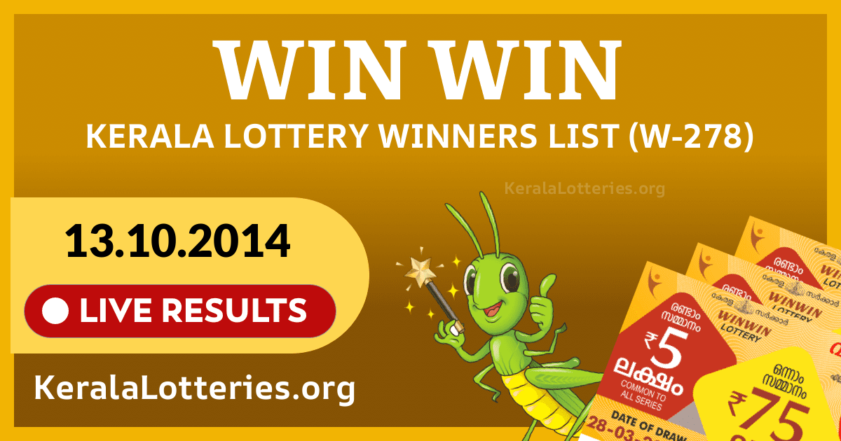 Win-Win(W-278) Kerala Lottery Result Today (13-10-2014)